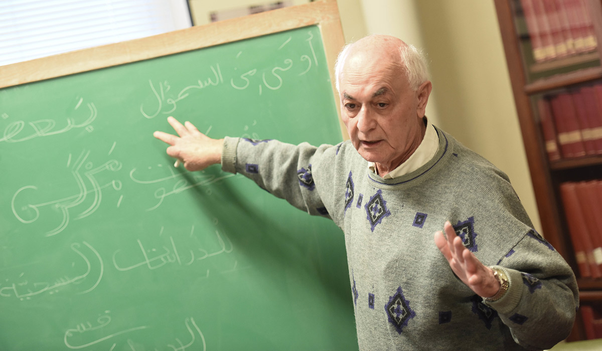 Semitics professor teaching a course
